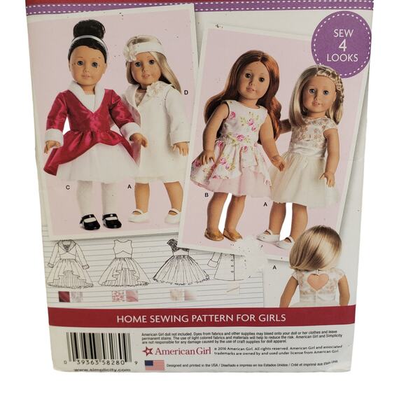 American Girl Home Sewing Pattern For Dolls Simplicity 8280 Doll Dresses UNCUT - Picture 4 of 8